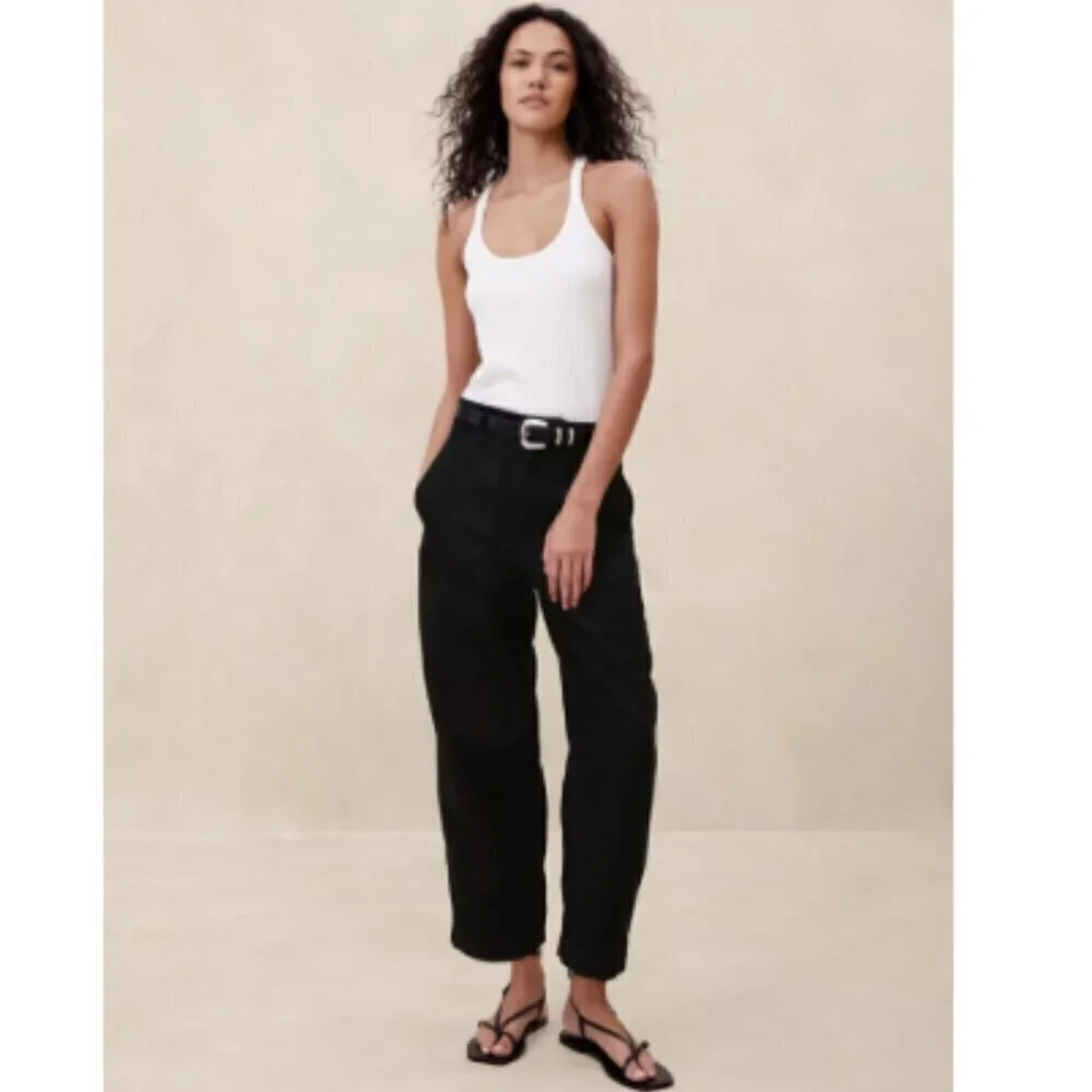 Banana Republic Mya Organic Cotton Linen Cargo Pants Black Size 8 NWT RT$130